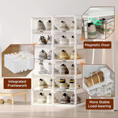 ANTBOX Collapsible Shoe Boxes Clear Plastic Stackable, Quick Setup Drop Front Shoe Organizer, Display Storage Cabinet for Sneakers10 Tiers 20 Pairs