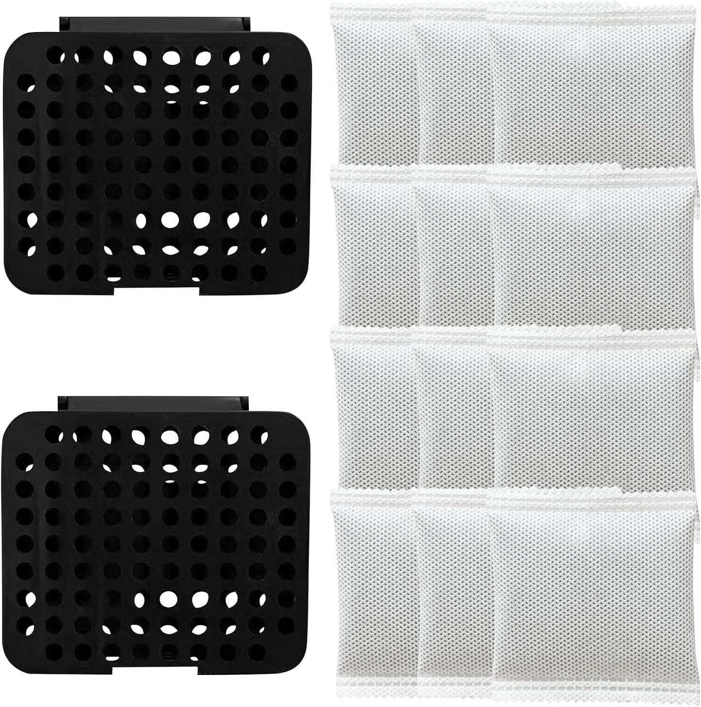 2 Pack Stick On Deodorizing Box, 12 Pack Odor Removing Refills for Trash Can, Activated Charcoal Odor Eliminator for Indoor Kitchen Trash/Diaper Pails/Wardrobe/Shoe Cabinet (Black)