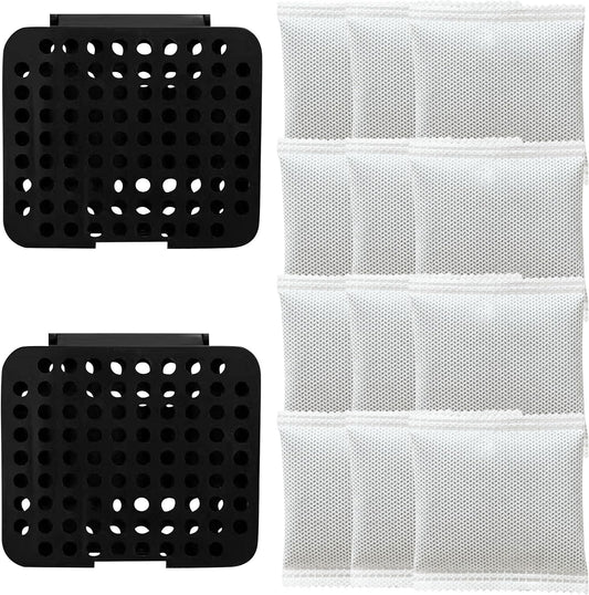 2 Pack Stick On Deodorizing Box, 12 Pack Odor Removing Refills for Trash Can, Activated Charcoal Odor Eliminator for Indoor Kitchen Trash/Diaper Pails/Wardrobe/Shoe Cabinet (Black)