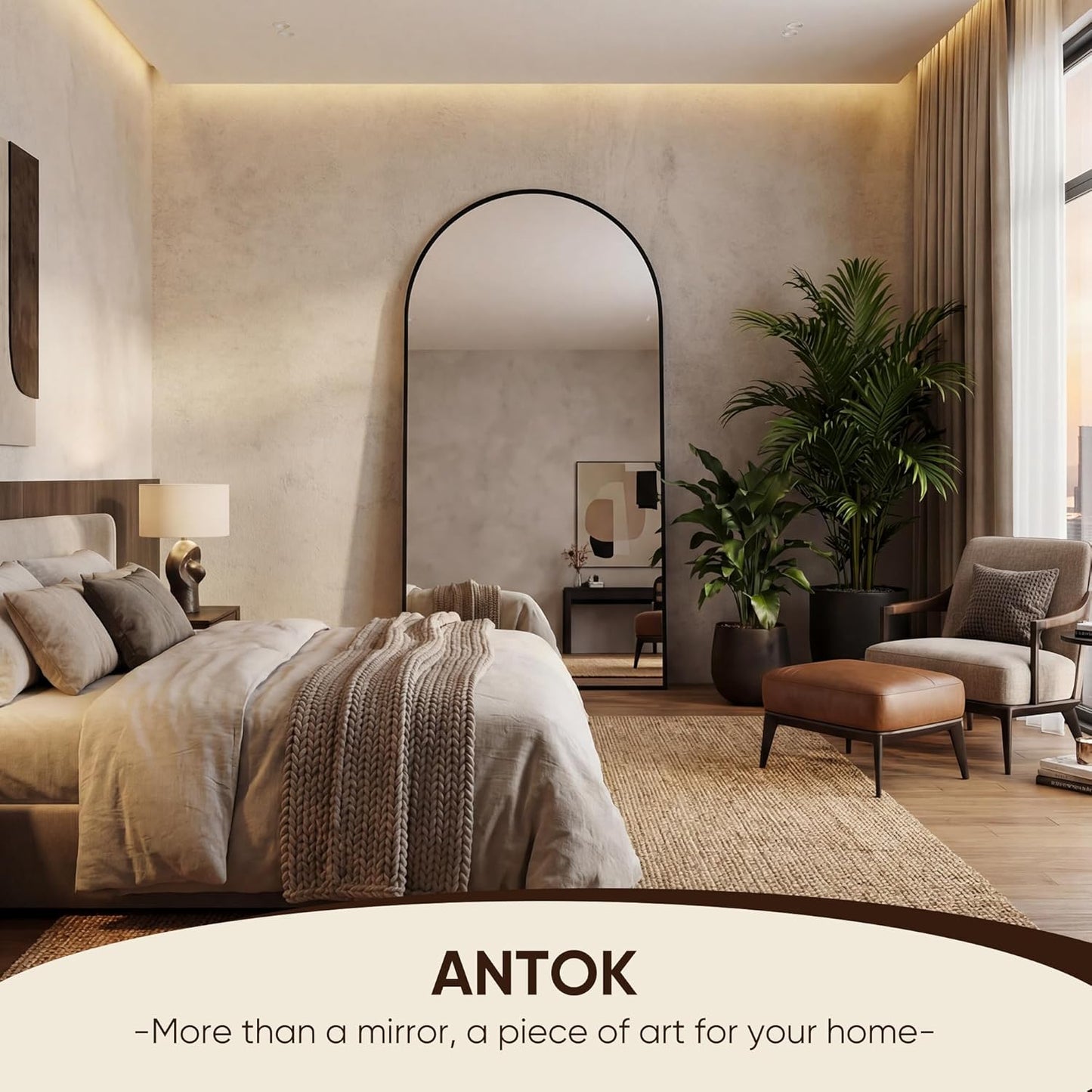 Antok 58" x19” Arched Full Length Floor Mirror, Gold Aluminum Frame, Free Standing/Wall Mount/Leaning for Bedroom, Living Room, Dressing Room