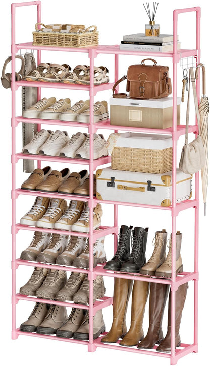 WOWLIVE 9 Tiers Large Shoe Rack Storage Organizer for Closet 50-55 Pairs Shoe Tower Unit Shelf Stackable Shoe Rack with Metal Pipes Plastic Connectors Black(SSS3B9)