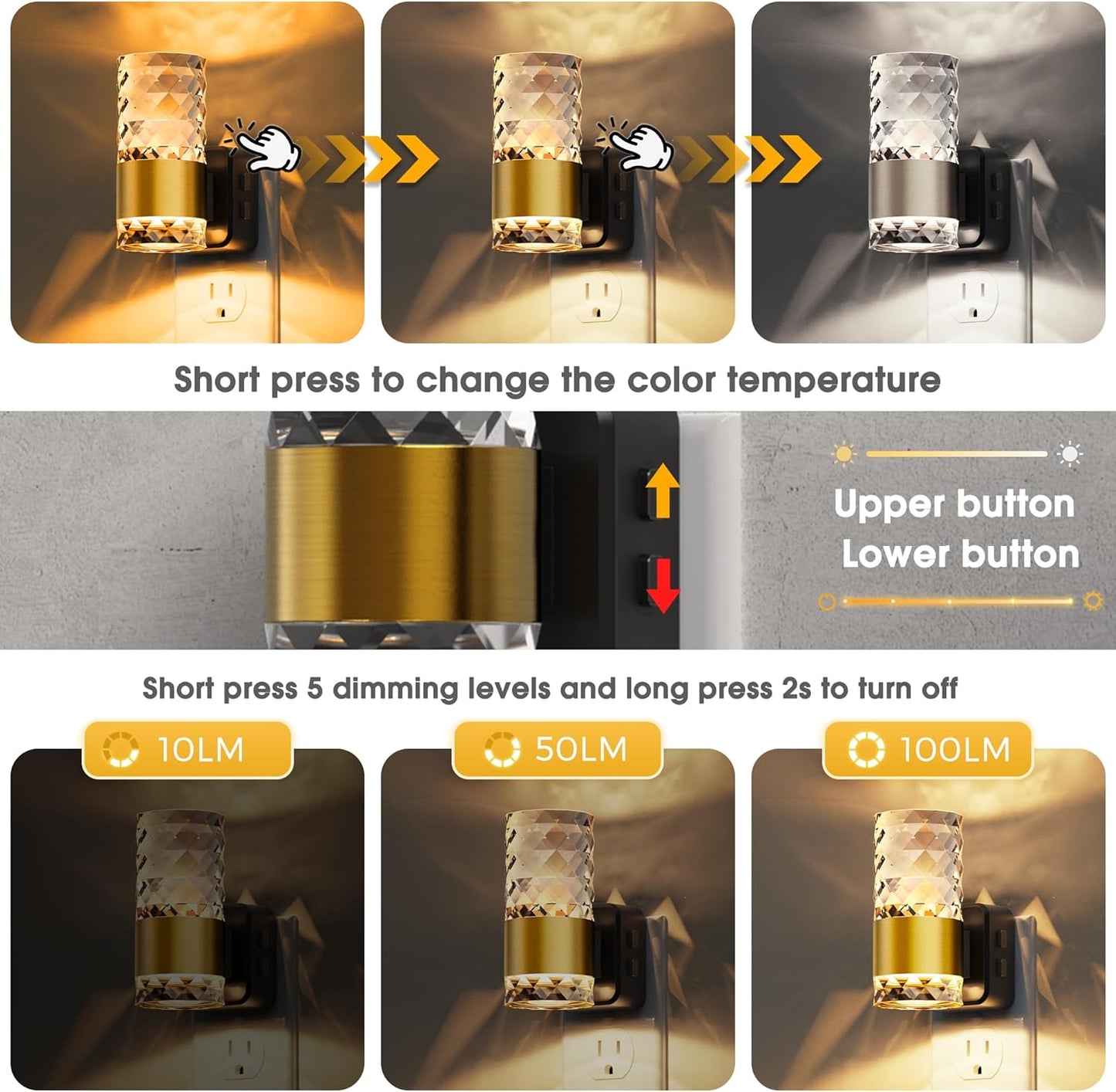 L LOHAS LED Night Light,Dimmable Night Lights Plug into Wall, 2 Pack Acrylic Nightlight with 0-100 LM Adjustable Brightness, 3000K Plug in Night Light with Dusk to Dawn Sensor, for Bathroom Hallway