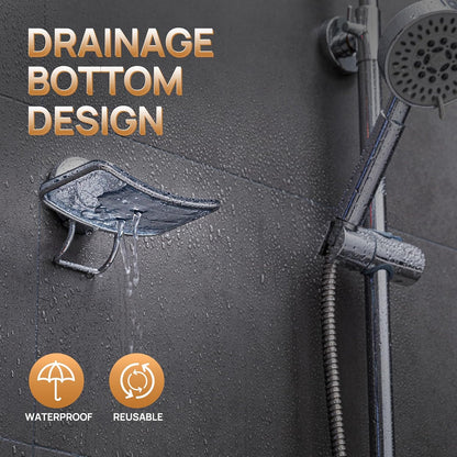 LEVERLOC Soap Dish Holder for Shower Suction Cup Wall Mounted Self Draining NO-Drilling Removable Bar Soap Sponge Holder for Bathroom Bathtub Kitchen Sink Waterproof Strong Vacuum Suction Adhesion