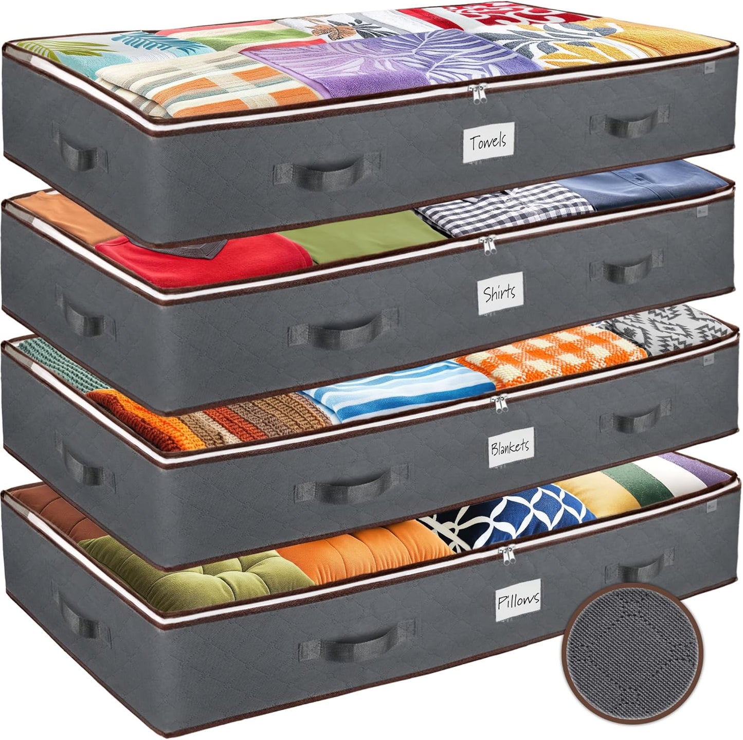 Under Bed Storage Bins - 90L Pack Of 4 Under The Bed Storage Containers For Clothes, Blankets, Winter Clothing, & Shoes - Underbed Storage Containers With Handles, Dual Zippers, & Clear Top