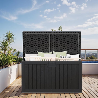 Greesum Outdoor Storage Box 31 Gallon Storage Box with Lid for Patio Furniture, Garden Tools, Pool Supplies, Waterproof and UV Resistant, Lockable, Dark Black