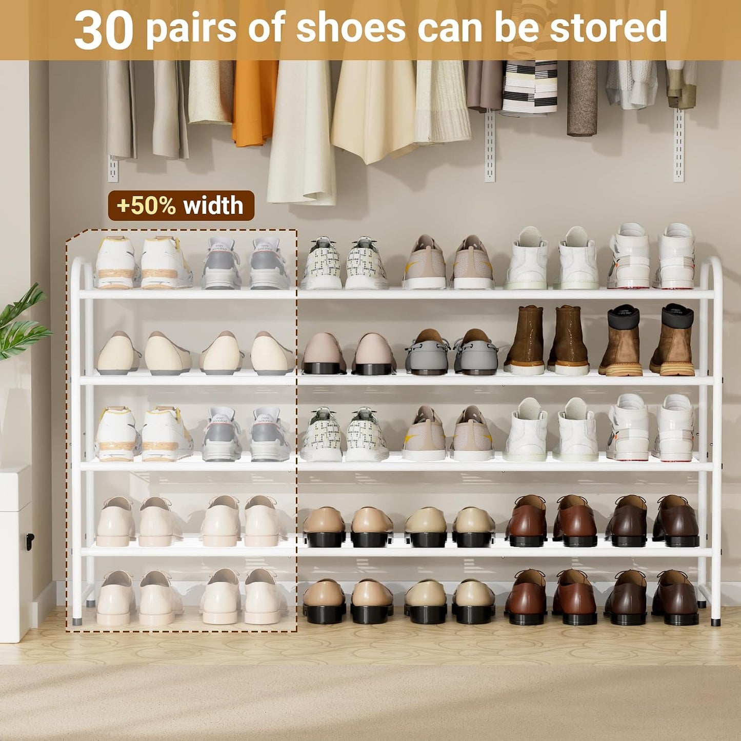 KEETDY 3-Tier Long Shoe Rack for Closet Metal Shoe Organizer for Entryway, Wide Stackable Shoe Storage Shelf with Sturdy Wire Grid for Closet Floor, Bedroom, Black