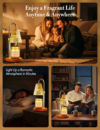 Candle Warmer Lamp with Timer Dimmer: Height Adjustable Wax Melt Warmer for Scented Jar Candles with 2 Bulbs, Christmas Birthday Gifts for Women Mom, House Warming Gifts New Home Room Decor (Gold)