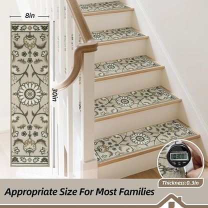 BEQHAUSE Stair Treads for Wooden Steps Non-Slip Machine Washable Carpet Stair Treads 8"X30" Soft Indoor Stair Runner for Kids Elders and Pets, 100% Polyester, TPE Backing, 15pcs, Grey/Orange