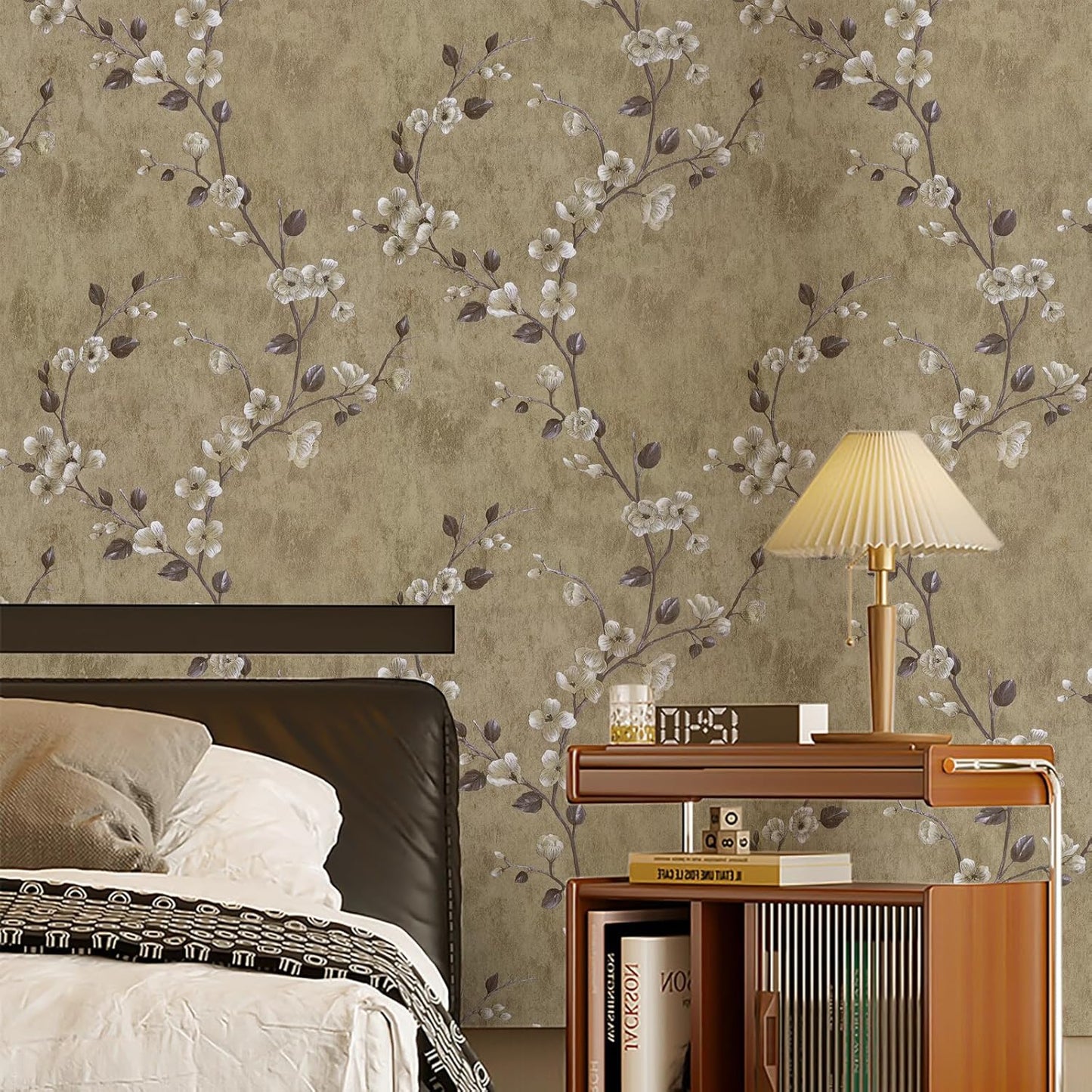 SOON AFTER 17.5”x120” Floral Peel and Stick Wallpaper Flower Tree Contact Paper Self Adhesive Removable Modern Sage Green Wall Paper Decorative Wall Covering Countertop Vinyl Film Roll