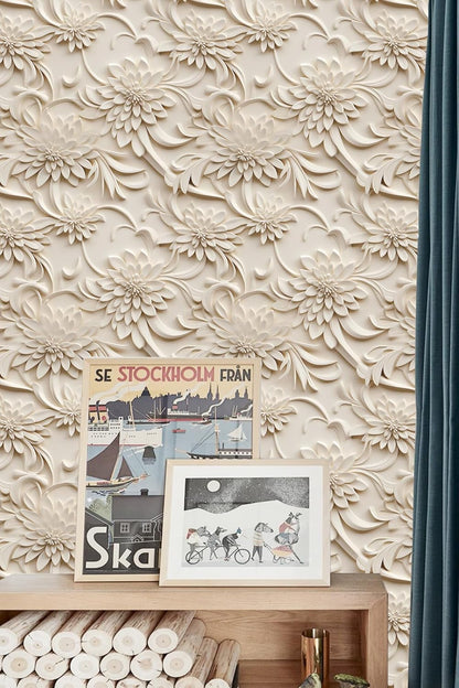 Floral Peel and Stick Wallpaper 3D Effect Interior Wall Décor Contact Paper Self Adhesive Removable Renter Friendly for Bedroom Living Cabinet Room 17.7in x 9.8ft (Not Textured Wallpaper