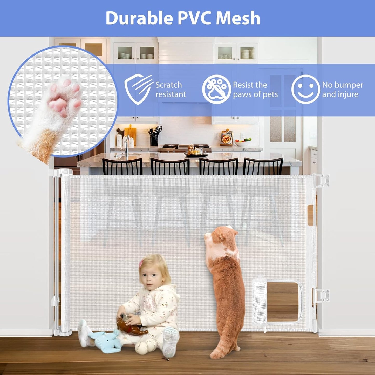 Retractable Baby Gate with Cat Door 55" Wide Retractable Baby Gate for Stairs Mesh Baby Gate with Pet Door Retractable Dog Gate for The House Retractable Pet Gate with Door Safety Gates for Toddlers