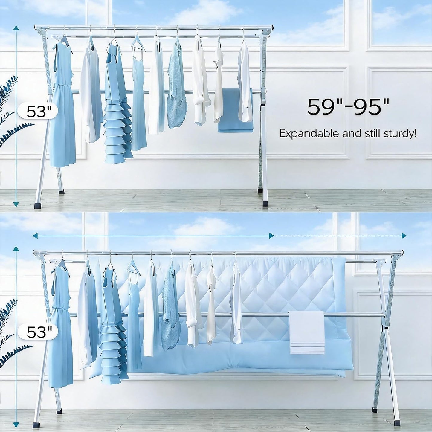 Clothes Drying Rack Folding Indoor Outdoor, Foldable Portable Laundry Drying Rack, Heavy Duty Laundry Hanger Dryer Rack with 20 Hooks (79.55'')