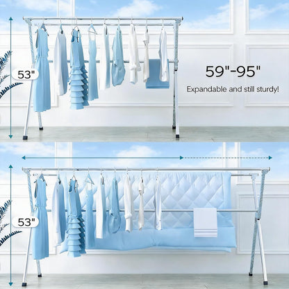 Clothes Drying Rack Folding Indoor Outdoor, Foldable Portable Laundry Drying Rack, Heavy Duty Laundry Hanger Dryer Rack with 20 Hooks (79.55'')