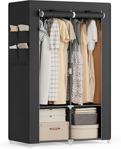 SONGMICS Portable Closet, Wardrobe Closet Organizer with Cover, 3 Hanging Rods and Shelves, 4 Side Pockets, 51.2 x 17.7 x 65.7 Inches, Large Capacity for Bedroom, Living Room, Ink Black URYG092B02