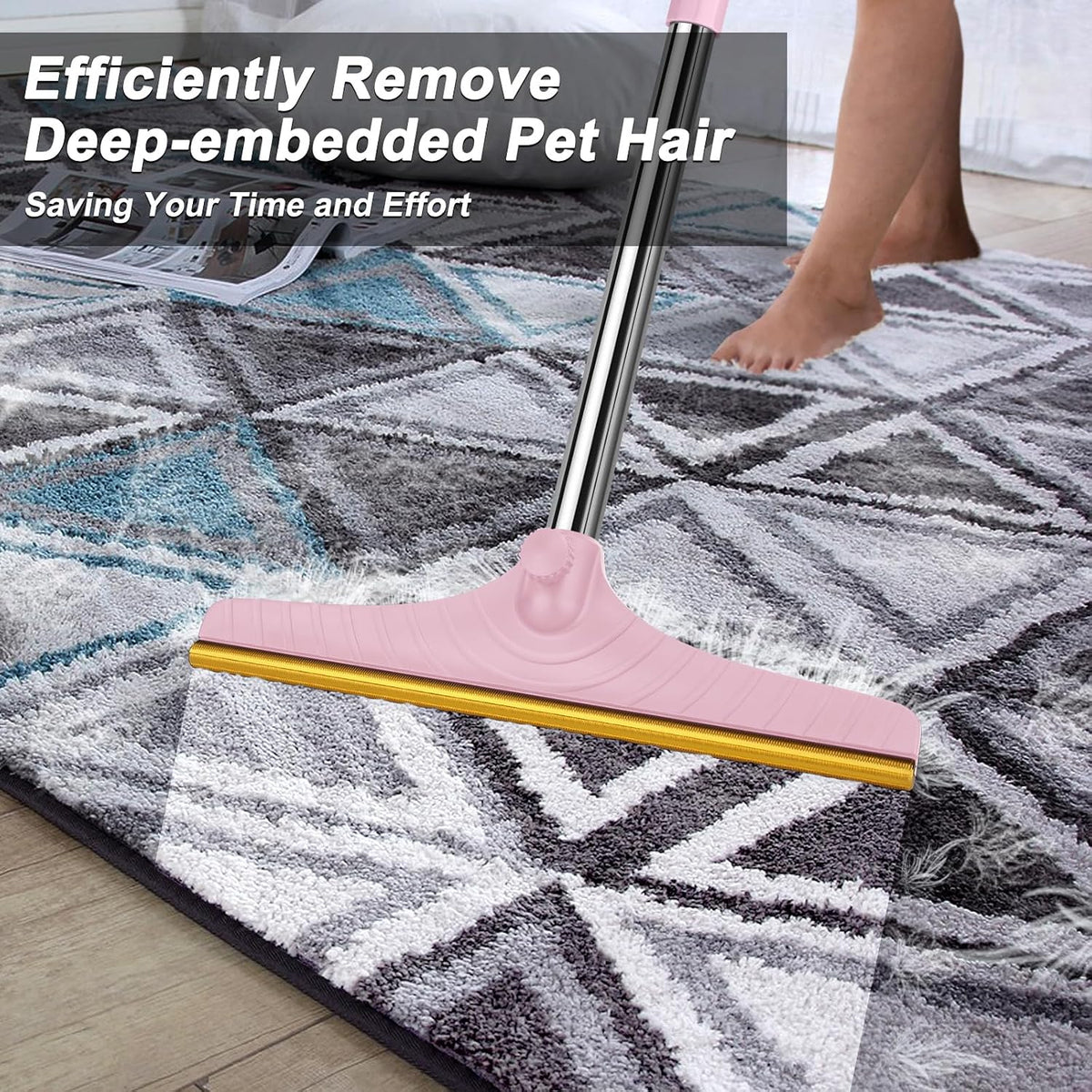 B-Land Carpet Rake for Pet Hair Removal, Reusable Pet Hair Remover with 60” Adjustable Long Handle, Carpet Scraper Broom Dog Cat Hair Remover Tool Fur Sweeper for Rugs, Mats