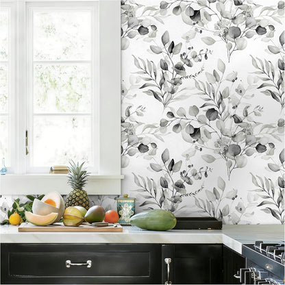 Floralplus Peel and Stick Wallpaper Boho Leaf Removable Wallpaper for Bathroom Renter Leaf Contact Paper for Locker Shelf Liner Vinyl Adhesive Wallpapers Wall Mural Decor 17.5 in x 118 in