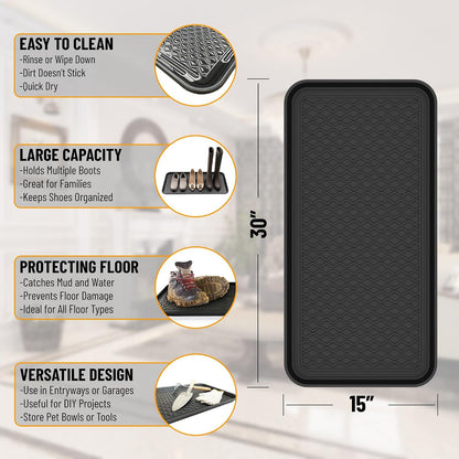 Ottomanson Indoor/Outdoor Boot Tray Non-Slip Rubber 16" x 32" Modern Entryway Mat for Entryway, Patio, Backyard, Garage, 16" x 32", Black