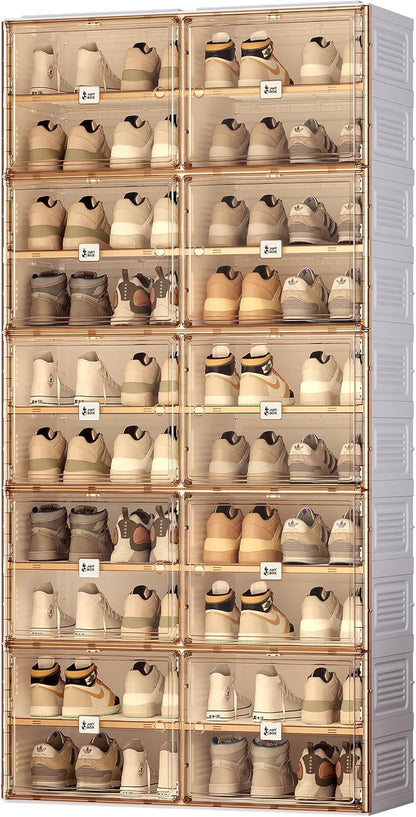 ANTBOX Portable Shoe Rack Organizer for Closet Entryway, Stackable Sneaker Storage Shoe Cabinet with Magnetic Clear Door, Large Plastic Storage containers Bins with Lids 7 Tiers 28 Pairs