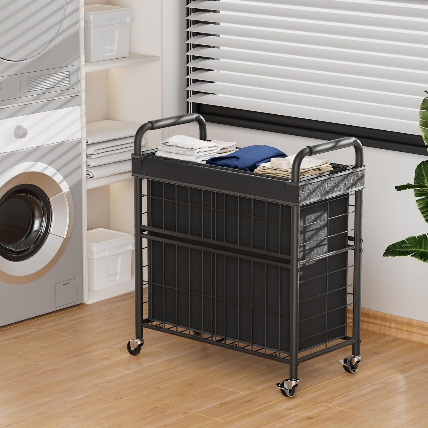 Laundry Hamper 3 Section, 145L Rolling Laundry Sorter Basket with Wheels, 3 Compartment Clothes Organizer Cart, Pull-Out Removable Bags for Laundry Room, Bathroom, Bedroom, White