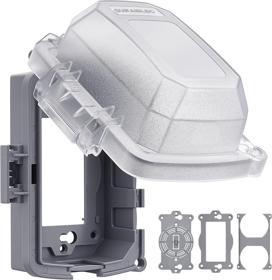 SURAIELEC 1-Gang Outdoor In-Use Outlet Cover, UL Listed, Extra-Duty Weatherproof PC Receptacle Cover, NEMA 3R, Horizontal/Vertical Mount, Compatible with GFCI, Duplex Outlets & Switches, Gray, 1-Pack