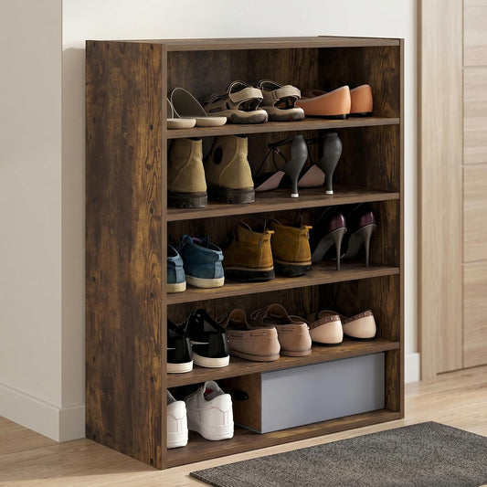 5-Tier Shoe Organizer, Stackable Shoe Rack, Shoe Storage, 11.4 x 24.2 x 31.5, for Office, Closet Entryway, Garage, Dark Oak