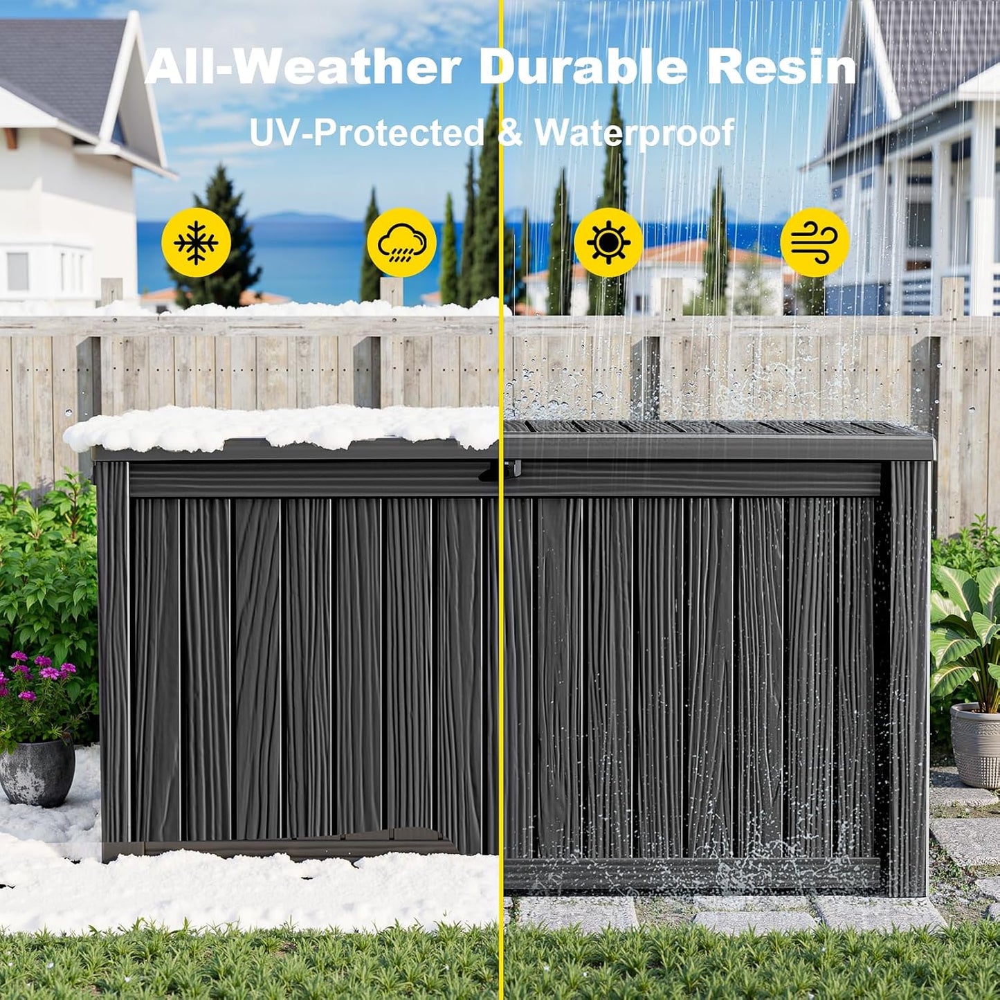 230 Gallon Large Outdoor Storage Box Waterproof, UV Resistant Resin Deck Box with Hydraulic Rod & Lockable Latch for Patio Furniture, Outside Storage Box for Garden Tools, Patio Cushions, Black