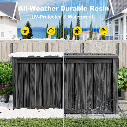 Outdoor Waterproof Resin Storage Deck Box Lockable Outside Bench UV Resistant Bin Patio Porch Furniture Pool Float Garden Tool Cushion (Black, 85 Gallon)
