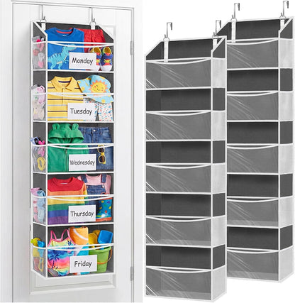 Over The Door Organizer, 5-Tier Extra Large Behind Door Storage with 10 Big Front & 10 Mesh Pockets, 80lb Capacity, Hanging Storage Organizer with Clear Window Kids Toys, Shoes, Diapers, Light Grey