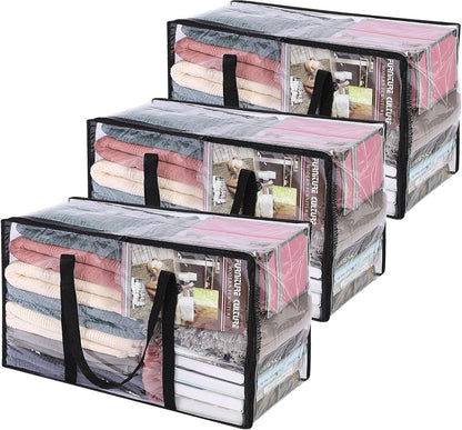 Vieshful 3 Pack Clear Clothes Storage Bag, 40L Plastic Blanket Storage Bag with Zipper, Foldable Closet Organizer, Moving bags for Comforter, Blanket, Bedding, Duvet, Toys