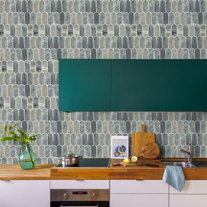 Vamos Tile Upgraded Thicker Design Peel and Stick Backsplash Tile, Self Adhesive Vinyl Wall Tiles, Stick on Backsplash for Kitchen, Bathroom, RV,Pantry,10-Sheet Grayish Blue Marble with White Grout