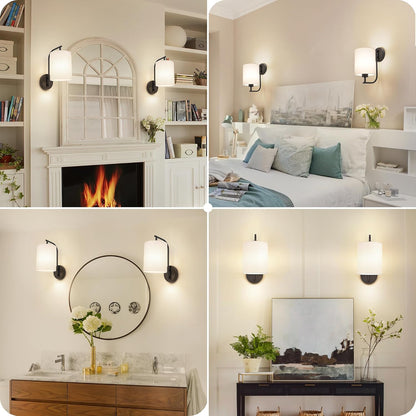 MATAMEYE Battery Operated Wall Sconce Set of 2, Black Rechargeable Wireless Wall Light Fixture with Remote, 12 RGB Colors & Timer, Indoor Dimmable Wall Lamp with Linen Shade