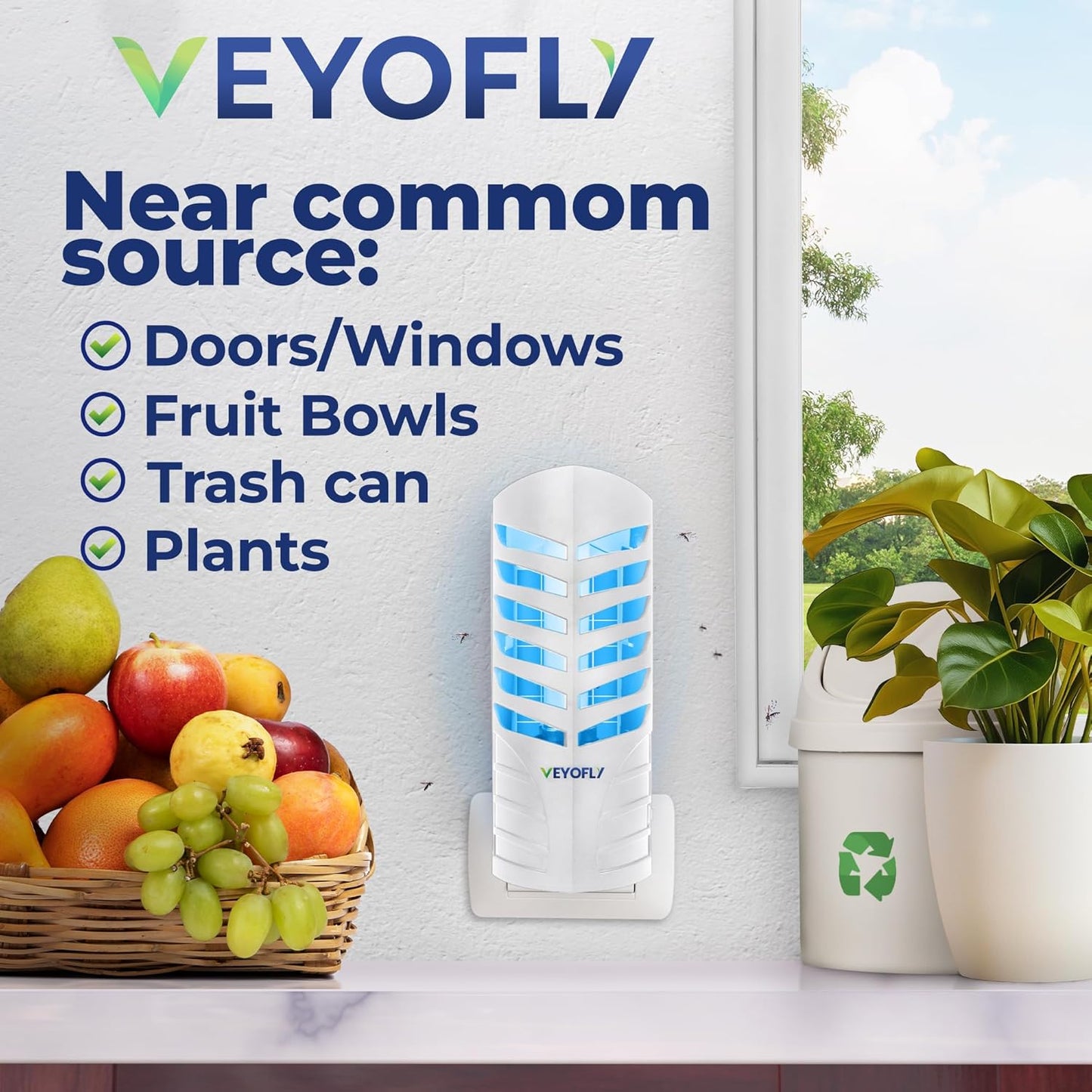 VEYOFLY Fruit Fly Traps for Indoors (2 Device + 6 Refills), Gnat Trap Indoor Plug in, Bug Traps, Flying Insect Trap, Gnat Traps for House Indoor, Fly Trap Indoor for Home Bug Light, Gnats Catcher