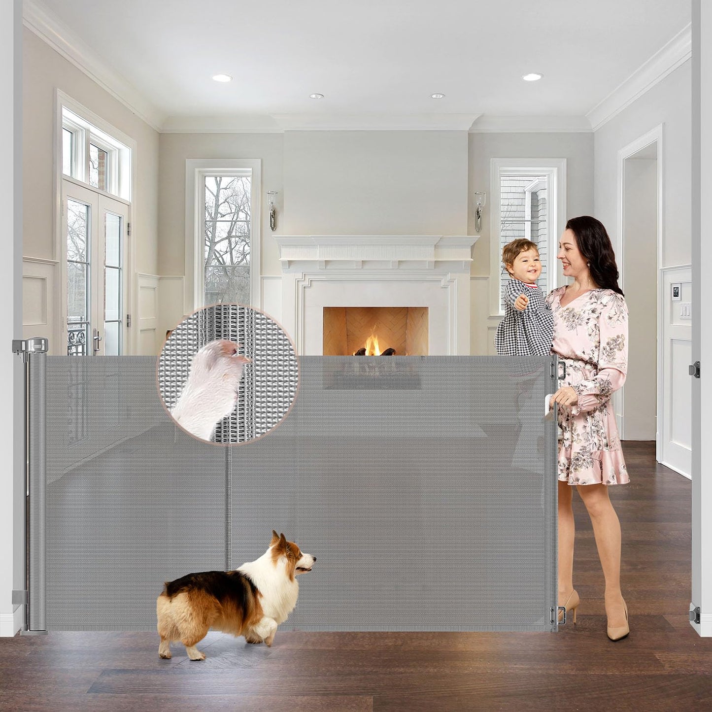 Newly Enhanced - 42" Tall × 120" Extra Wide Retractable Baby Gate Keeps Pets from Getting Under Tall Dog Gate, Indoor/Outdoor Baby Gates for Dogs, Retractable Dog Gate for Large Openings, White