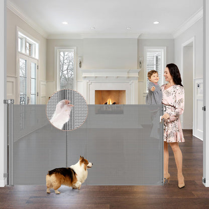 Newly Enhanced - 42" Tall × 120" Extra Wide Retractable Baby Gate Keeps Pets from Getting Under Tall Dog Gate, Indoor/Outdoor Baby Gates for Dogs, Retractable Dog Gate for Large Openings, White