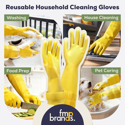FMP Brands 3/6/12/60 Pairs 15 Inch Extra Long Rubber Dishwashing Gloves - Non-Slip for Cleaning, Kitchen, Bathroom, Gardening