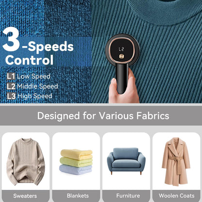 Rechargeable Fabric Shaver for Clothes: 6-Leaf Blades & 3 Speeds to Remove Pilling, Fuzz & Lint Balls - with LED Display, Portable Electric Lint Remover for Sweater, Couch, Blanket, Furniture