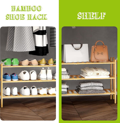 BMOSU 2-Tier Bamboo Small Shoe Rack Premium Stackable Shoe Shelf Storage Organizer for Hallway Closet Living Room Entryway Organizer (Black Bamboo)