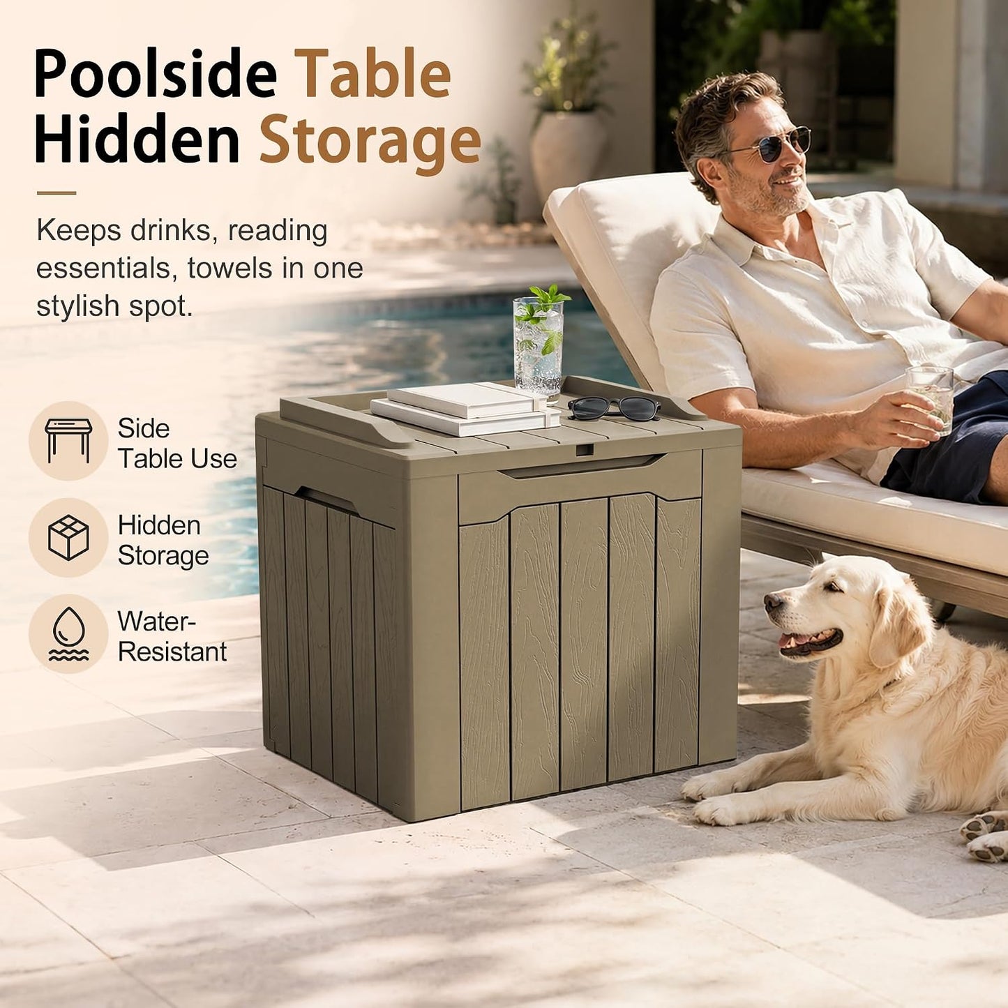 JUMMICO 31 Gallon Resin Deck Box Waterproof Indoor Outdoor Storage Boxes for Patio Furniture Cushions and Garden Tools (Brown)