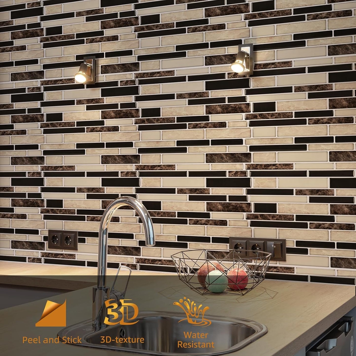 WOWSTAR 10-Sheet Peel and Stick Backsplash Tile for Kitchen, Back Splash Stick On Tiles for Kitchen Wall (Grey and Blue)