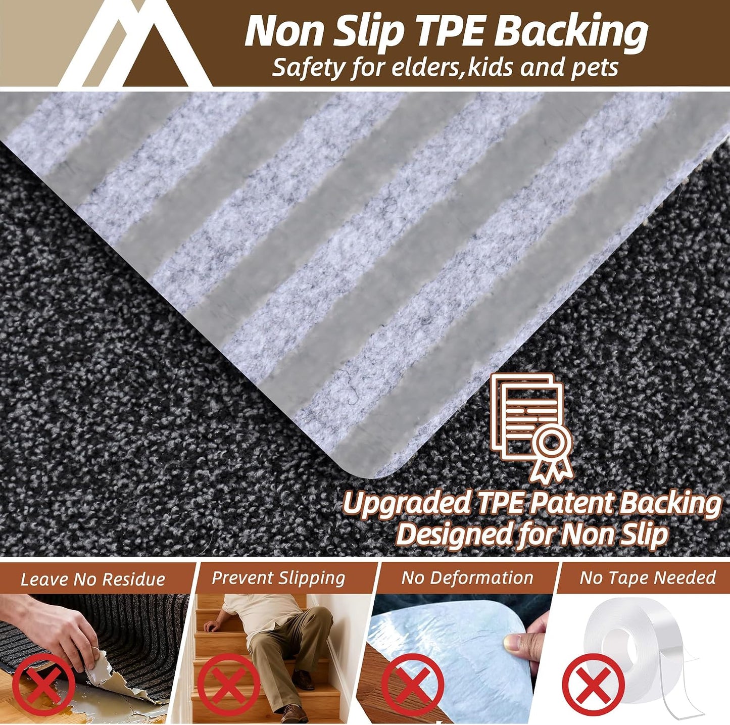 COSY HOMEER Stair Treads for Wooden Steps Non-Slip Carpet Mat,4pcs,Brown | Cut to Size,Peel and Stick,Washable,Residue Free,Self Adhesive,Stair Runner for Kid Elder Pet,28“x9”Carpet Stair Treads