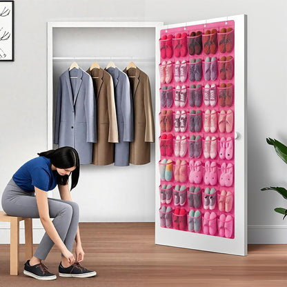 40 Large Mesh Pocket Over the Door Shoe Organizer,Hanging Shoe Rack for Door,Hualleko Shoes Organizer Hanger with Large Capacity, Shoes Storage Holder Sturdy Non-woven Fabric - Stores 20 Pairs (White)
