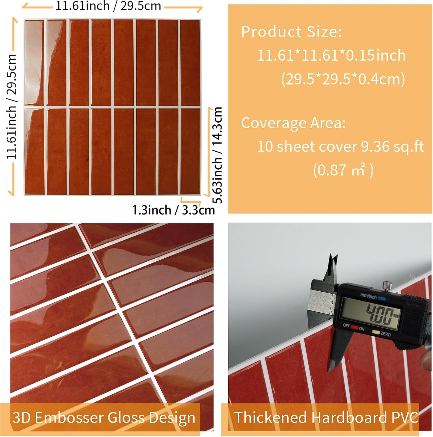 Peel and Stick Backsplash Tiles for Kitchen Bathroom - 10 Sheets 11.61" x 11.61" 3D Self Adhesive Wall Tiles Waterproof Hard PVC Ceramic Tile Easy DIY Installation Green