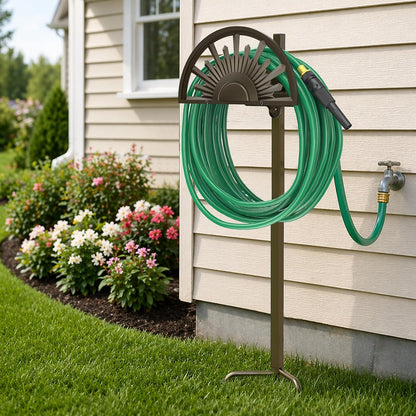GOFORWILD Garden Hose Holder Holds 125-Feet of 5/8-Inch Hose Guage Steel | Decorative Hose Hanger Wall Mounted for Outside Yard Lawn Farm Heavy Duty Gift