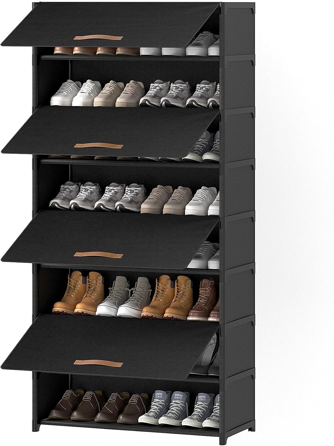 Shoe Rack, 5 Tier Shoe Storage Cabinet with Door 20 Pair Plastic Shoe Shelves Organizer for Closet, Entryway, Hallway, Bedroom, Black