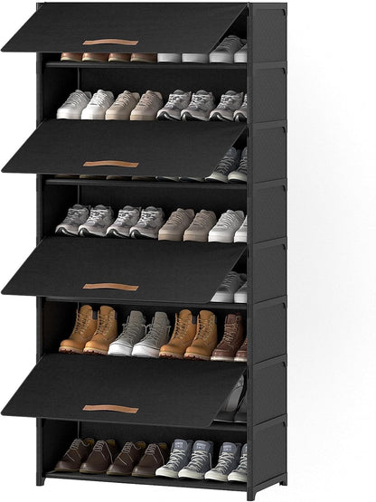 Shoe Rack, 5 Tier Shoe Storage Cabinet with Door 20 Pair Plastic Shoe Shelves Organizer for Closet, Entryway, Hallway, Bedroom, Black