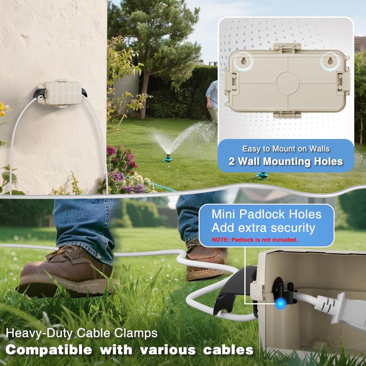 FLEMOON IP55 Outdoor Electrical Box Waterproof with Detachable Awning Covers, 7.1 * 3.9 * 2.4 inch Weatherproof Extension Cord Cover, Easy Installation for Outdoor Plug, Outlet, String Lights, Black