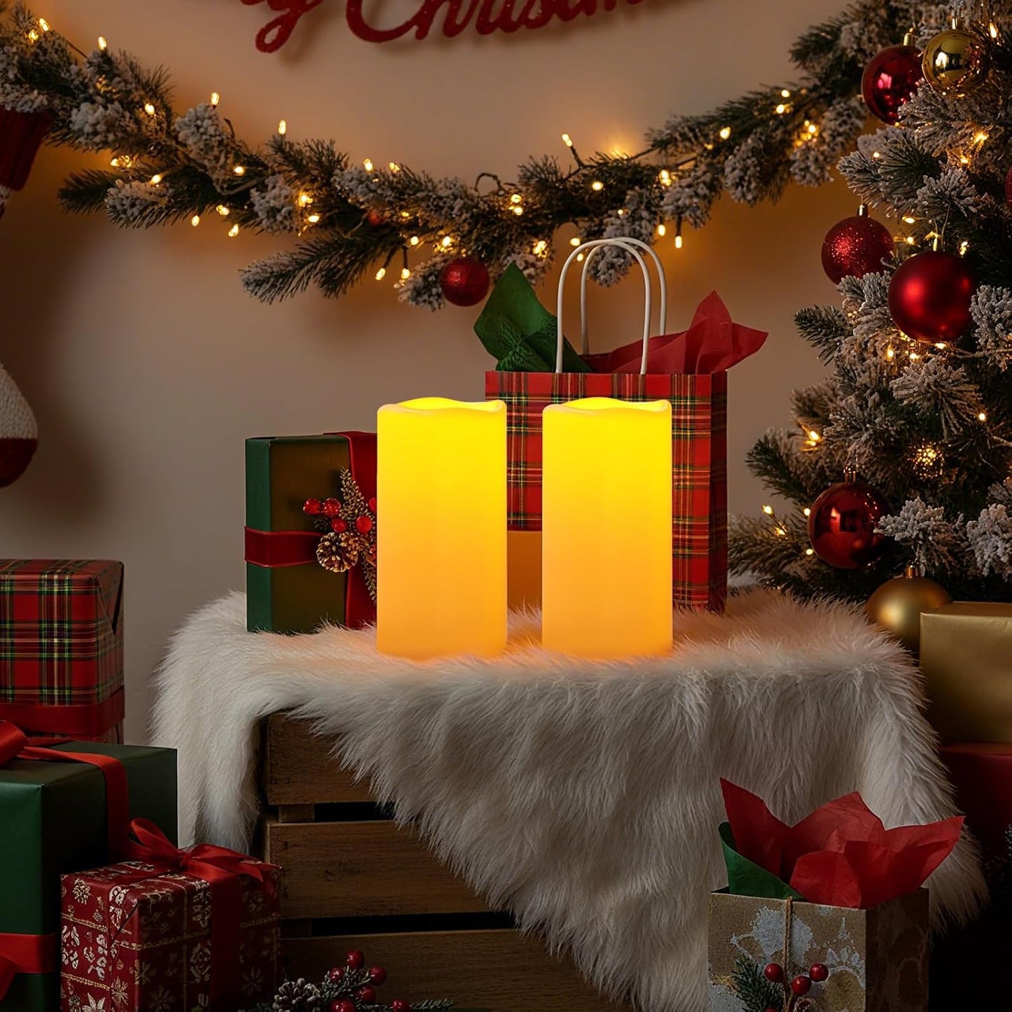 Amagic 3 Pack 4"x 6"8" 10" Outdoor Plastic Electric flameless Candles with Remote Control and Timer, Battery Operated Flickering LED Pillar Fake Candle for Home, Wedding Decor, Ivory