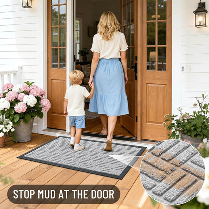 OLANLY Front Door Mat Outside Entrance 29.5x17, Absorbent, Heavy Duty Sturdy Natural Rubber Doormat Indoor Outdoor, Stain and Fade Resistant, Non-Slip Backing Low Profile Floor Mat for Entryway, Grey