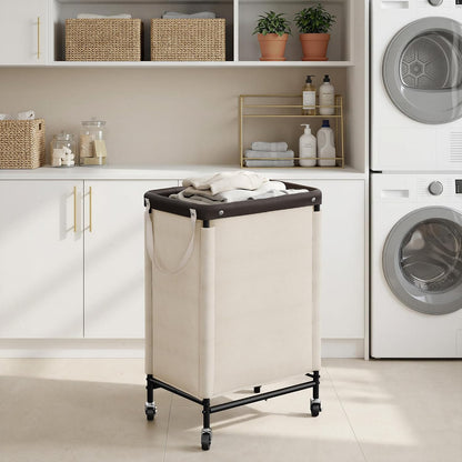 StorageWorks 3 Section Laundry Hamper, Rolling Laundry Cart with Wheels and Handles, Laundry Room Double Sorter for Organizer and Storage, 31.7 Gal(120L), Beige