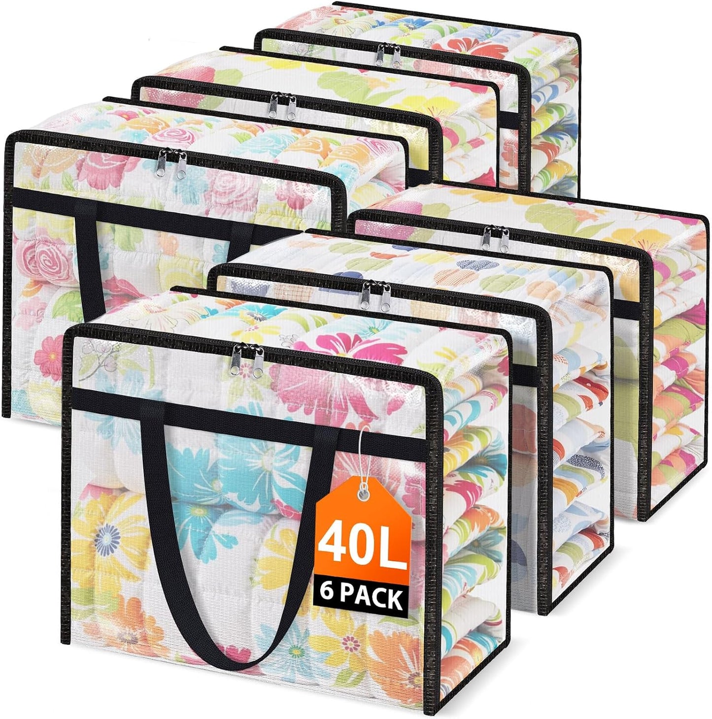 4 Packs Clear Under Bed Storage Containers - 60 L Large Capacity Clothes Storage Bags with Lid & Sturdy Handles, Foldable Moving Bags, Clothing Organizer Totes for Bedding, Comforter, Sheet